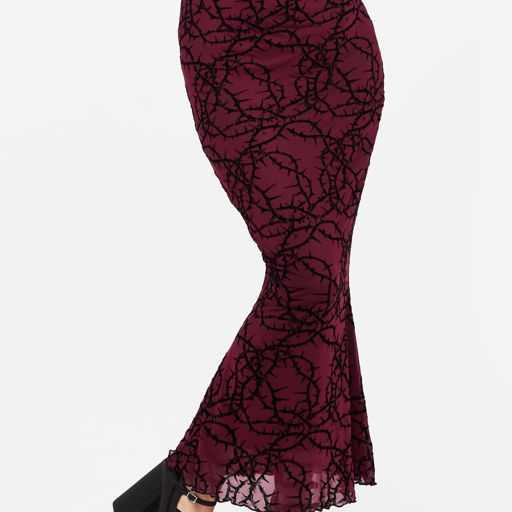 MAJOR ISO Prickle Thorn Print Mesh Mermaid Maxi Skirt
